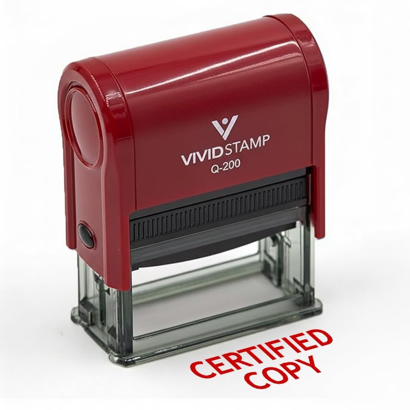 Vivid Stamp Certified Copy Self Inking Rubber Stamp (Red Ink) - Medium - Image 3